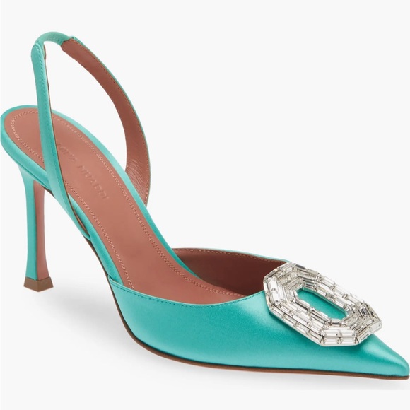 NEW Amina Muaddi women’s Camelia Crystal Buckle Slingback Pump. Size 39.5 - Picture 1 of 9